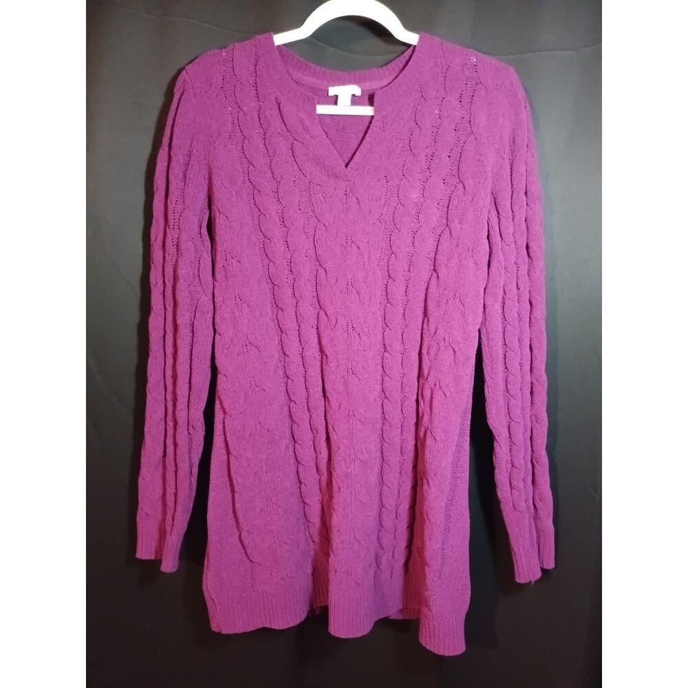 J. Jill Medium Tall Purple Cable Knit Long Sleeve Pullover Tunic Sweater - Picture 2 of 6